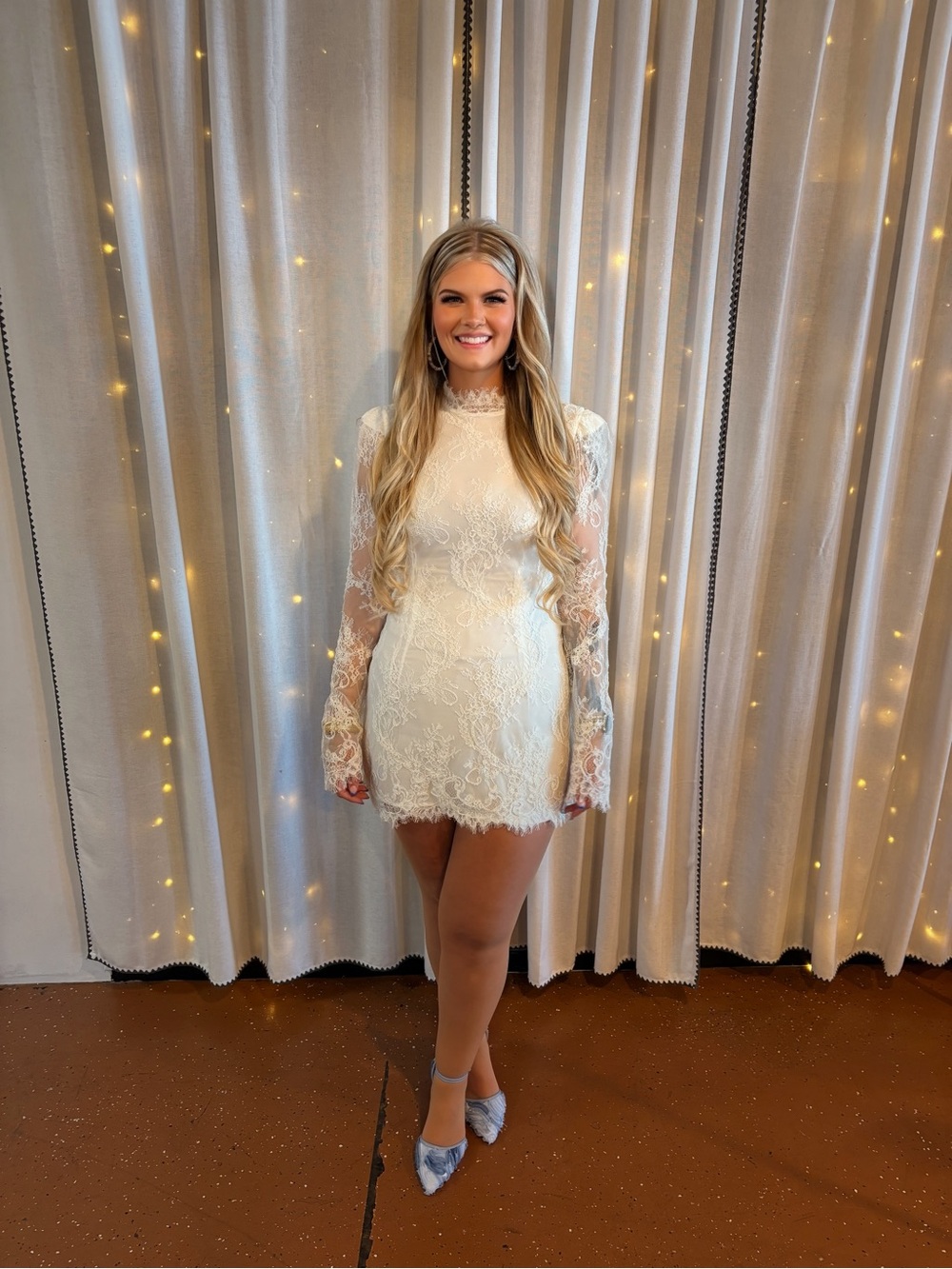 REVOLVE White Lace Long-Sleeve Mini Dress